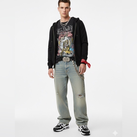 Von Dutch Other - NWT Y2K Von Dutch Studded Logo Tee with Tiger and Snake Graphic